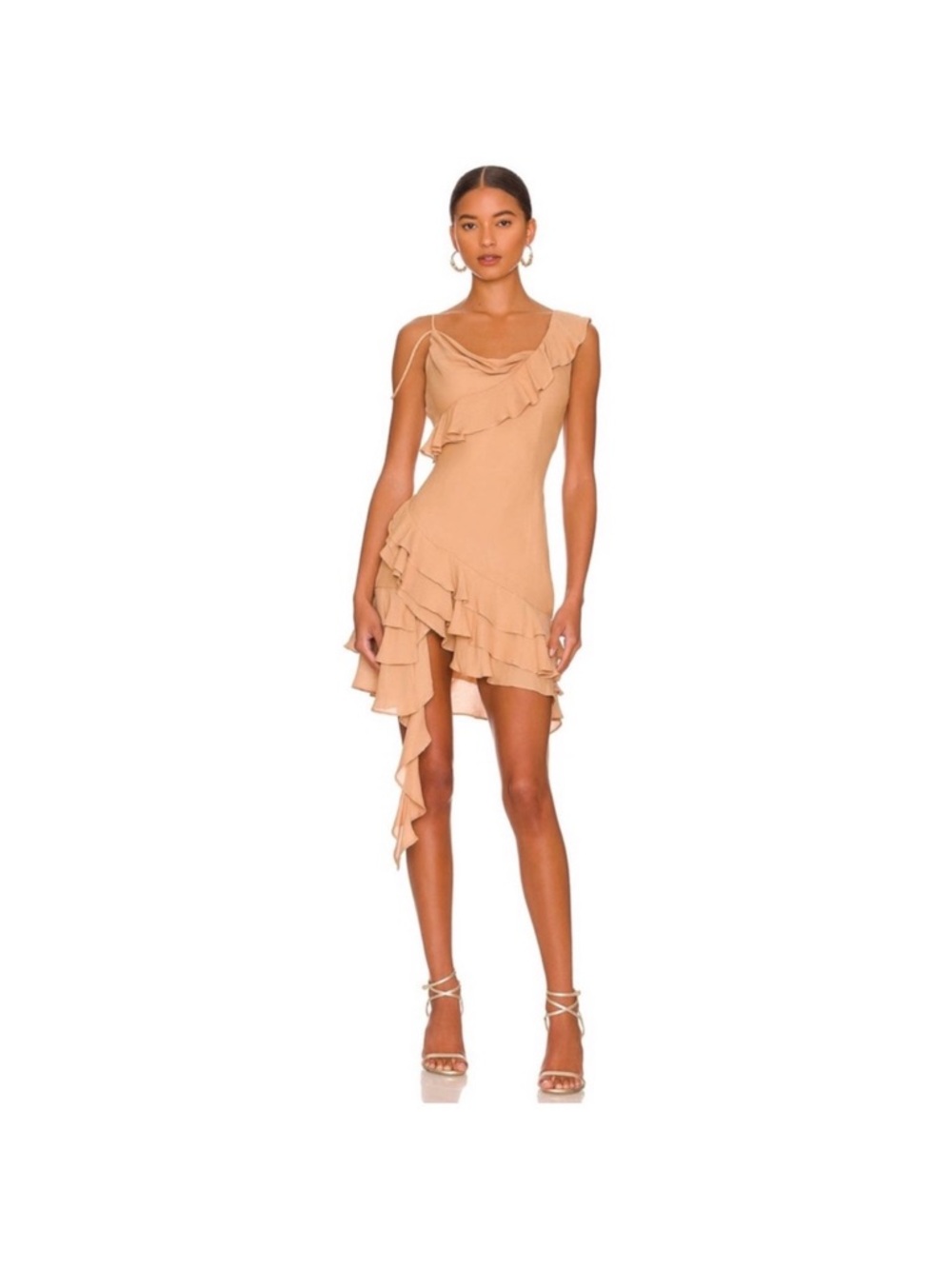 NBD Tan Ruffle Midi Dress size XS